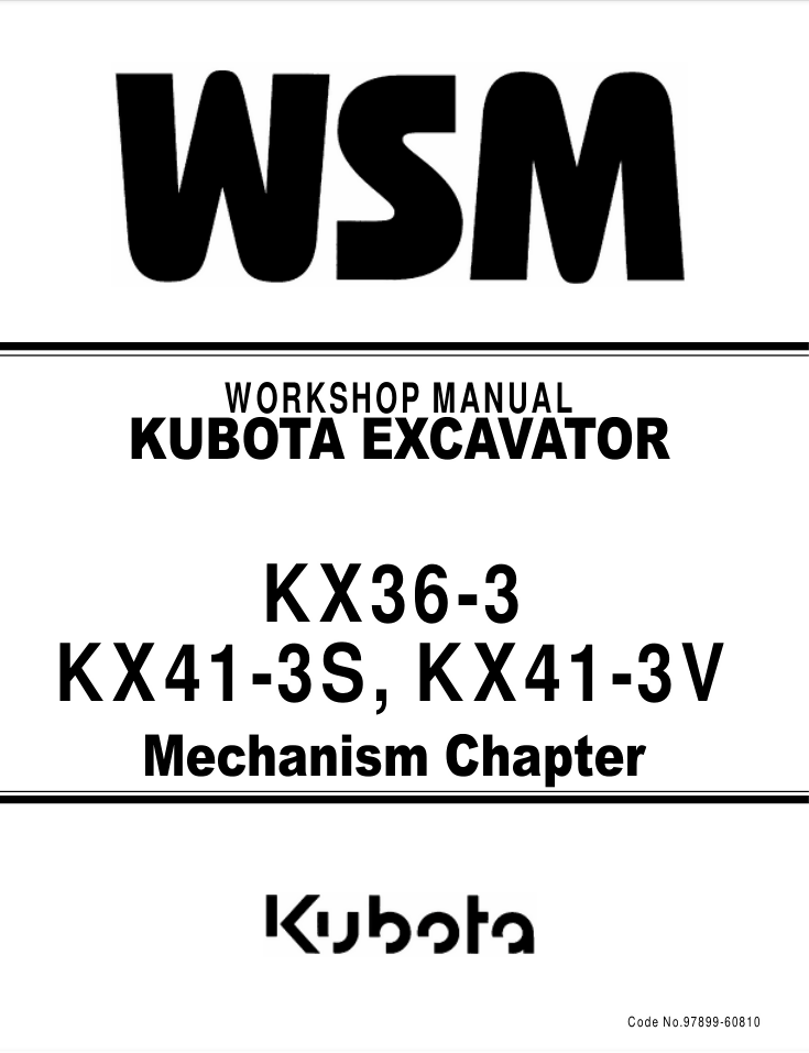 Kubota KX36-3 KX41-3 KX41-3V Excavator Workshop manual