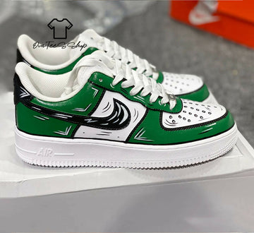 Custom Green Black Cartoon AF1 Sneakers, Hand Painted Personalized Shoes