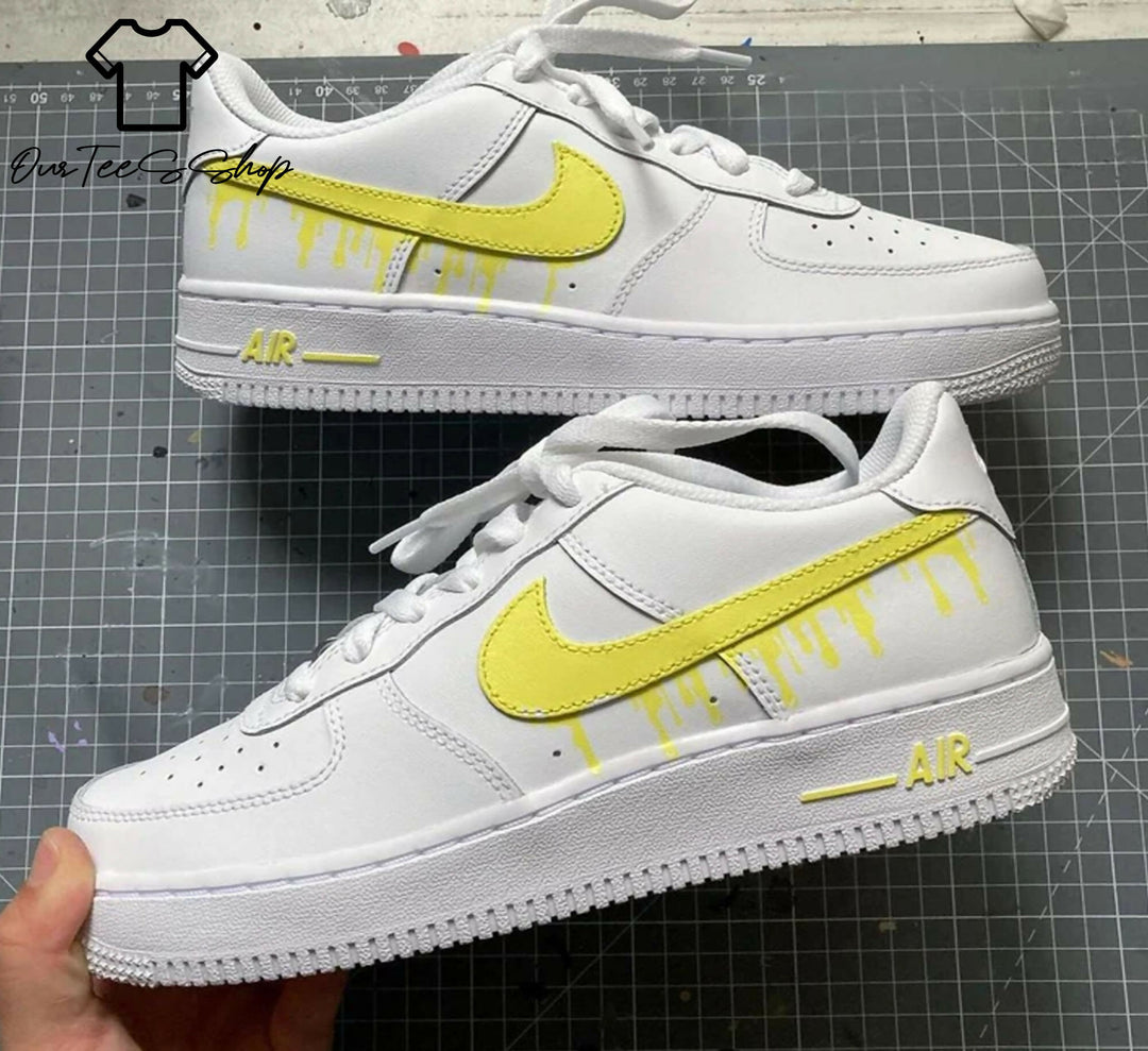 Custom Yellow Drip AF1 Sneakers, Hand Painted Personalized Shoes