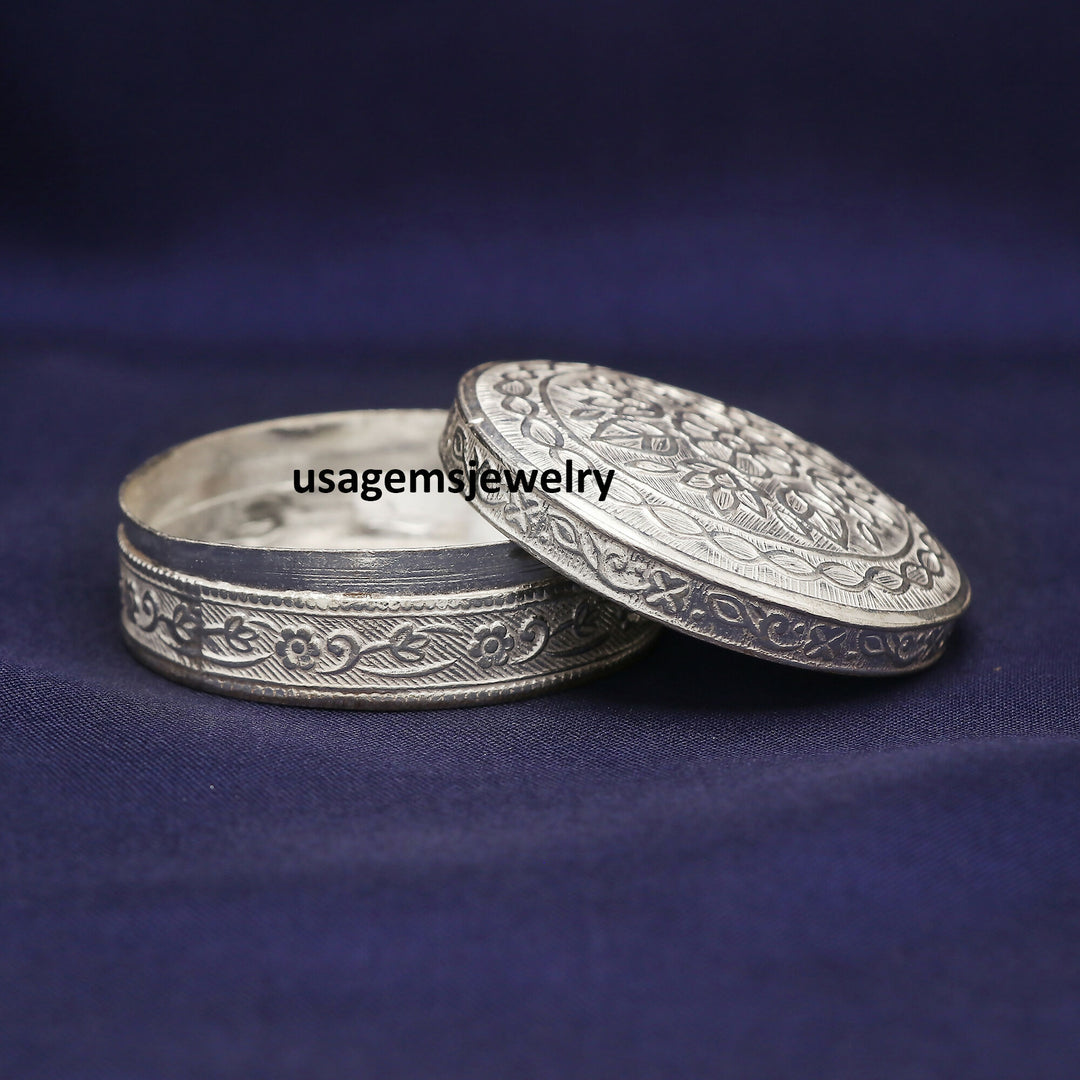 925 Sterling Silver Vintage Trinket Kajal Kumkum Sindur Box Handmade | Weight 30.88 Grams BJ1019- on Lucasgift