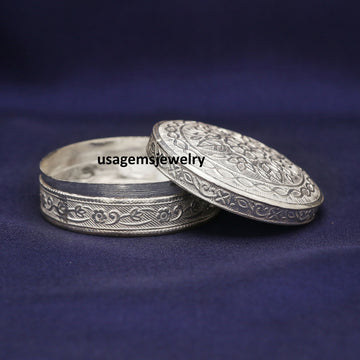 925 Sterling Silver Vintage Trinket Kajal Kumkum Sindur Box Handmade | Weight 30.88 Grams BJ1019- on Lucasgift