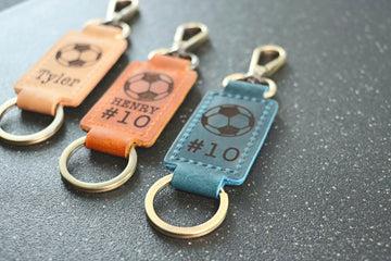 Soccer Ball Keychain, Personalized Sports Keychain, Team Gifts, Player Gifts, Soccer Gift, LEATHER KEYCHAIN- on Lucasgift