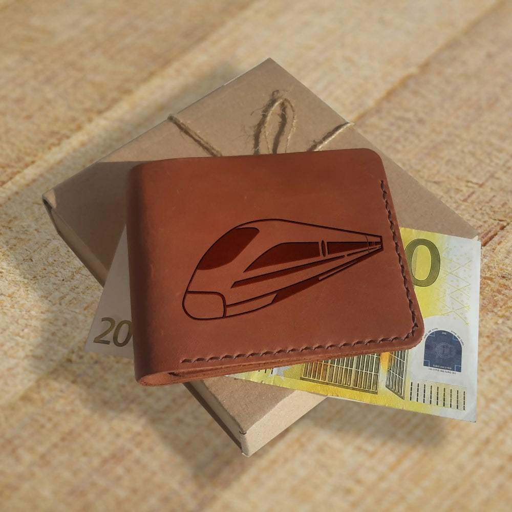Train Gifts for Men. Personalized Wallet. Engraved Wallet. Custom Slim Full Grain Leather Wallets for Men. Personalized Leather Gift for Him- on Lucasgift
