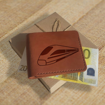 Train Gifts for Men. Personalized Wallet. Engraved Wallet. Custom Slim Full Grain Leather Wallets for Men. Personalized Leather Gift for Him- on Lucasgift