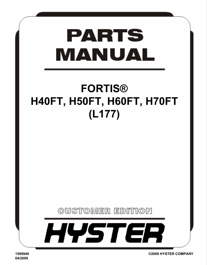 Hyster H40FT H50FT H60FT H70FT L177 Fortis Forklift Parts Catalog Manual- on Lucasgift