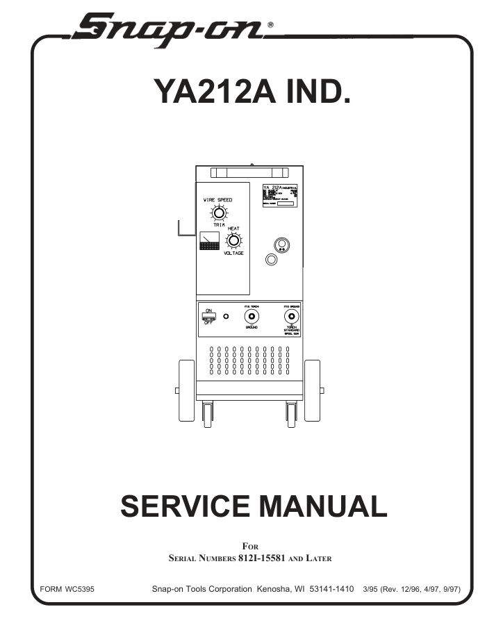 SNAP-ON YA212A IND WELDER SERVICE MANUAL- on Lucasgift