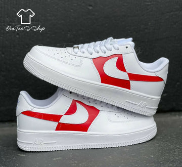 Custom Red White AF1 Sneakers, Hand Painted Personalized Shoes