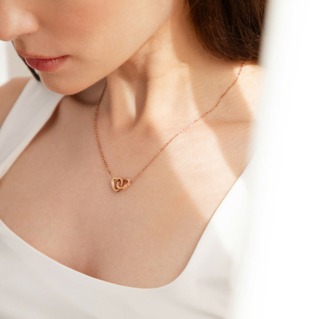 Custom Stainless Steel Double Heart Engraved Name Necklace for Valentine's Day Gift- on Lucasgift