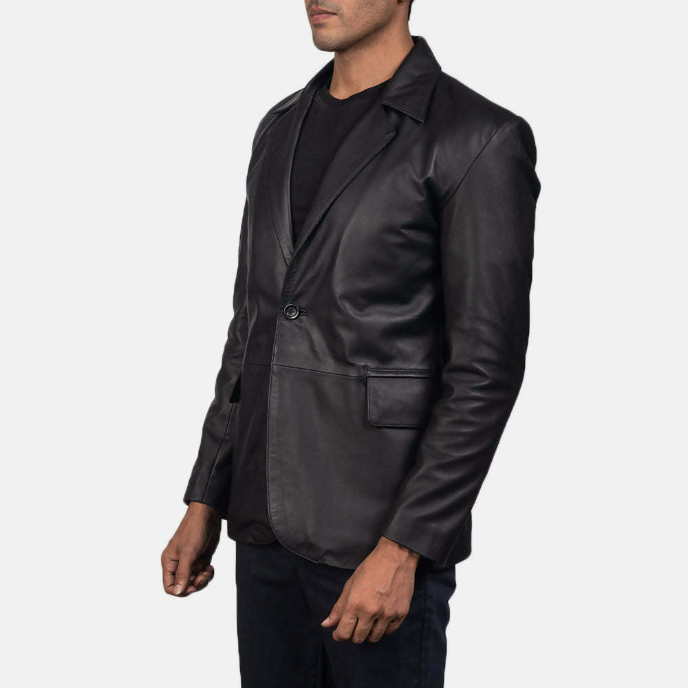 Men’s Black Sheepskin Leather Blazer | Premium Genuine Leather Jacket for Winter & Formal Wear