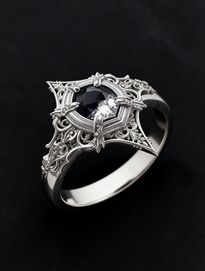 Baroque Gothic Ring, Sterling Silver Intricate Filigree Band, Vintage Statement Heirloom, Handmade Romantic Gift- on Lucasgift
