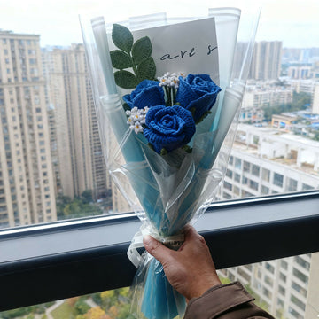 Handmade Crochet Blue Rose Bouquet - Artificial Flower Arrangement for Home Decor & Gift- on Lucasgift