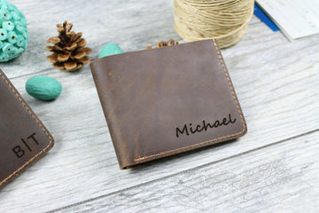 Personalized Leather Bifold Wallet , Real Leather, Same Day Shipping, Free Shipping US- on Lucasgift