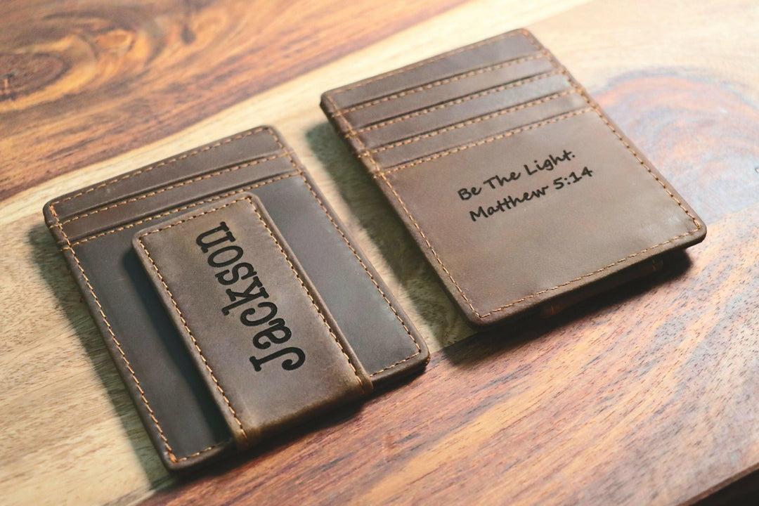 Front Pocket Slim Card Holder & Magnet Money Clip, Minimalist Leather Wallet With ID Window, Personalized Groomsman Favor, Promotional Gift- on Lucasgift