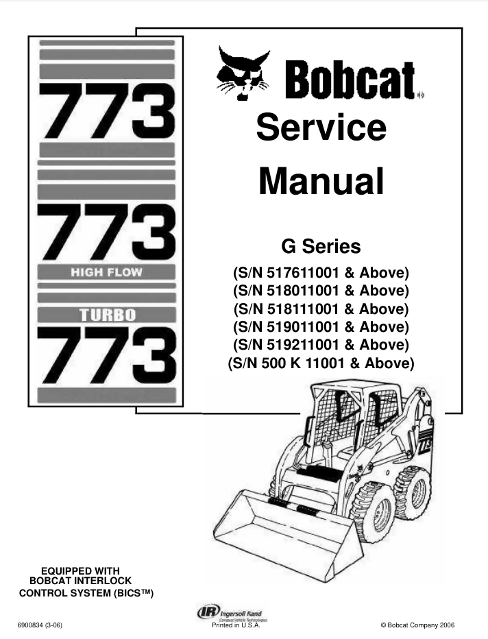 BOBCAT 773 SKID STEER LOADER SERVICE SHOP REPAIR MANUAL- on Lucasgift