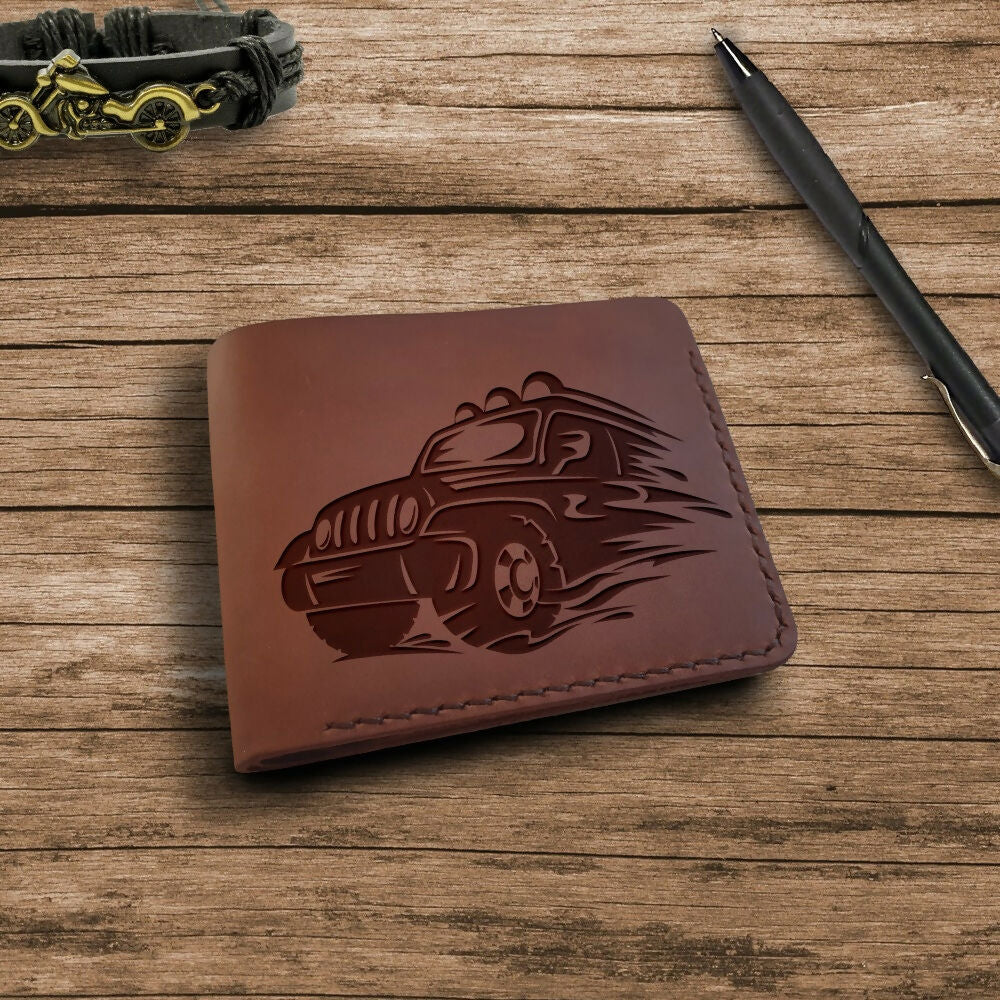 Dad Car Gifts. Personalized Leather Wallet. Engraved Wallet. Custom Slim Bifold Minimalist Leather Wallet for Men. Custom Car Lovers Gifts- on Lucasgift