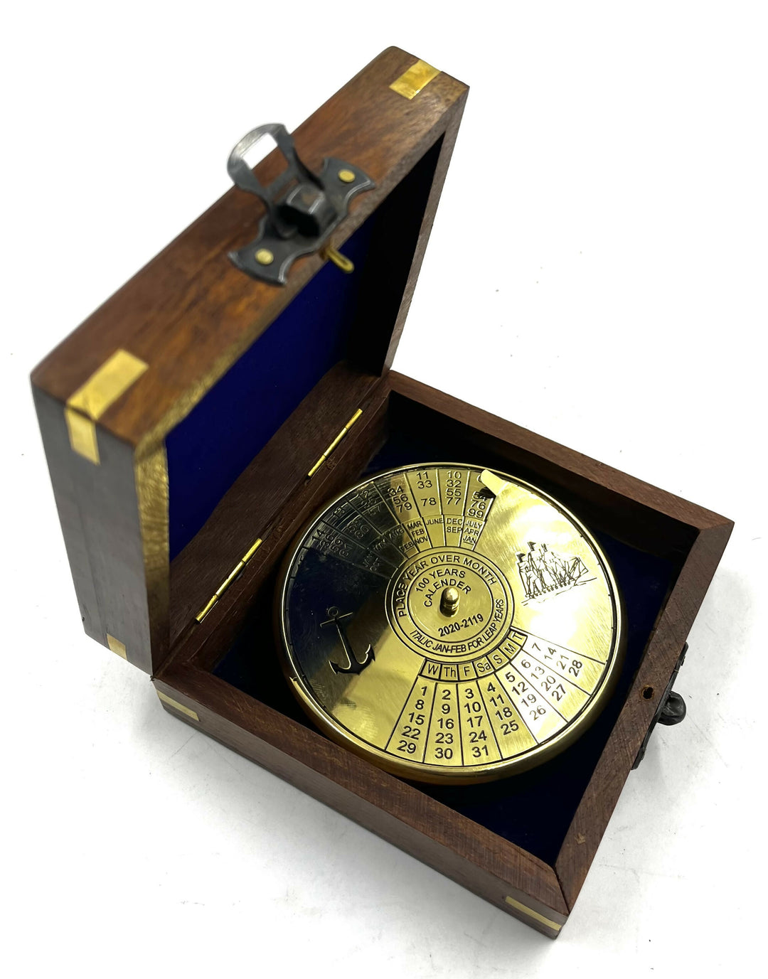 Shiny Finish Brass Calendar Paper Weight with wood box Maritime Gift Item- on Lucasgift