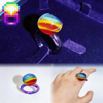 Stardew Valley Galaxy Wedding Ring - Handcrafted Glass Art Statement Ring, Gift for Gamer, Unique Rainbow Planet Ring