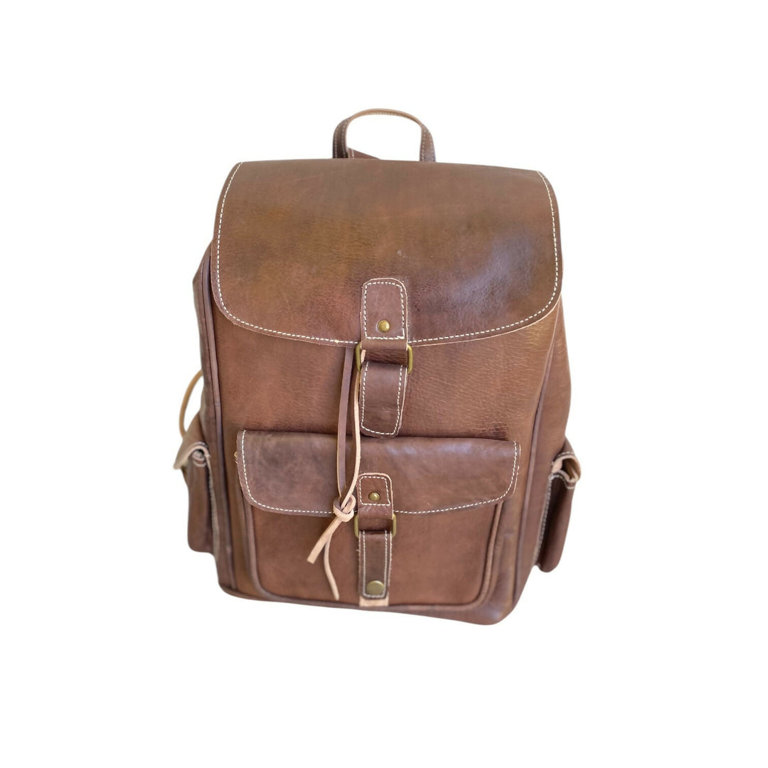 Traditional Berber Style Real Leather Rucksack - Handmade Morocco Travel Bag- on Lucasgift