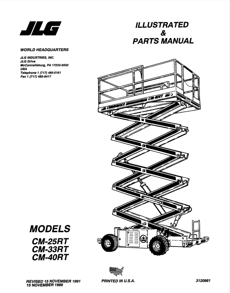 JLG CM25RT CM33RT CM40RT Scissor Lift Parts Manual- on Lucasgift