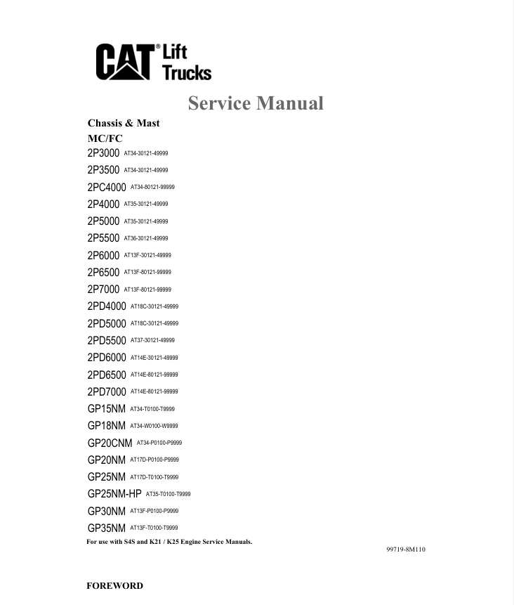 CAT 2P5000 FORKLIFT CATERPILLAR SERVICE ENGINE REPAIR SHOP MANUAL- on Lucasgift