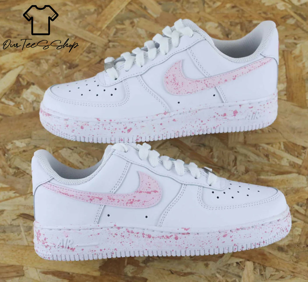 Custom Pink Splatter AF1 Sneakers, Hand Painted Personalized Shoes