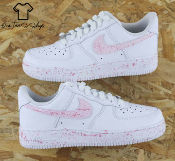 Custom Pink Splatter AF1 Sneakers, Hand Painted Personalized Shoes