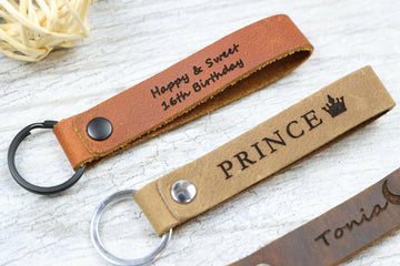 Set of 3 Slim Personalized Leather Keychain , Real Leather, Same Day Shipping, Free Shipping US- on Lucasgift