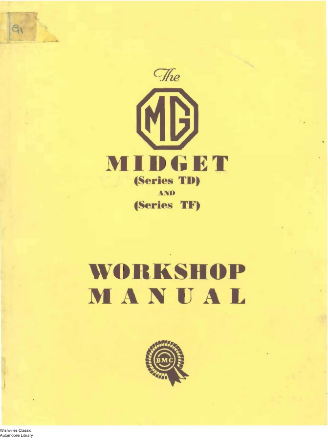 MG Midget TD & TF 1950-1955 Workshop Manual Repair Service Manual- on Lucasgift