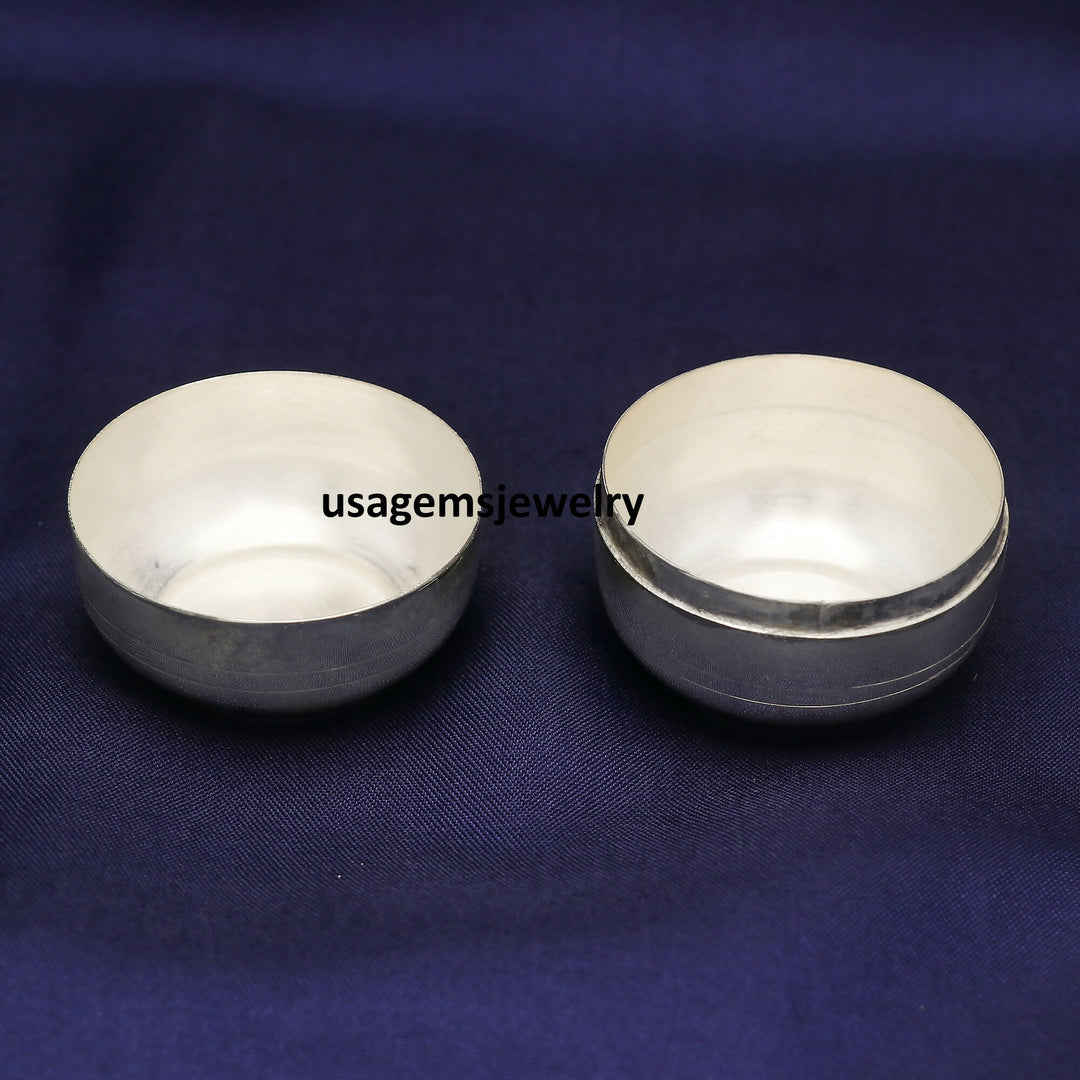 999 Fine Silver Prasadam Bowl Box Handmade Trinket Container Serving Box | Weight 45 Grams BJ1018- on Lucasgift