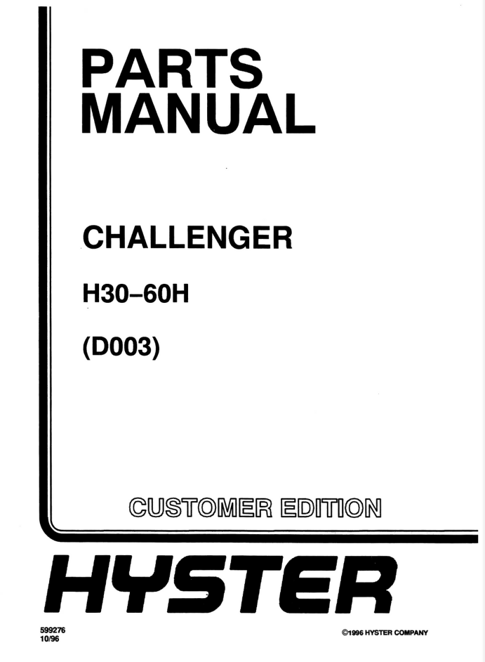 HYSTER FORKLIFT (D003) H30-60H PARTS MANUAL- on Lucasgift