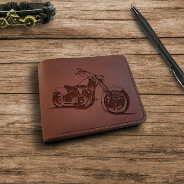 Gifts for Motorcycle Rider Grandpa, Personalized Wallet, Engraved Full Grain Leather Bifold Wallet for Men, Custom Slim Front Pocket Wallet-Lucasgift