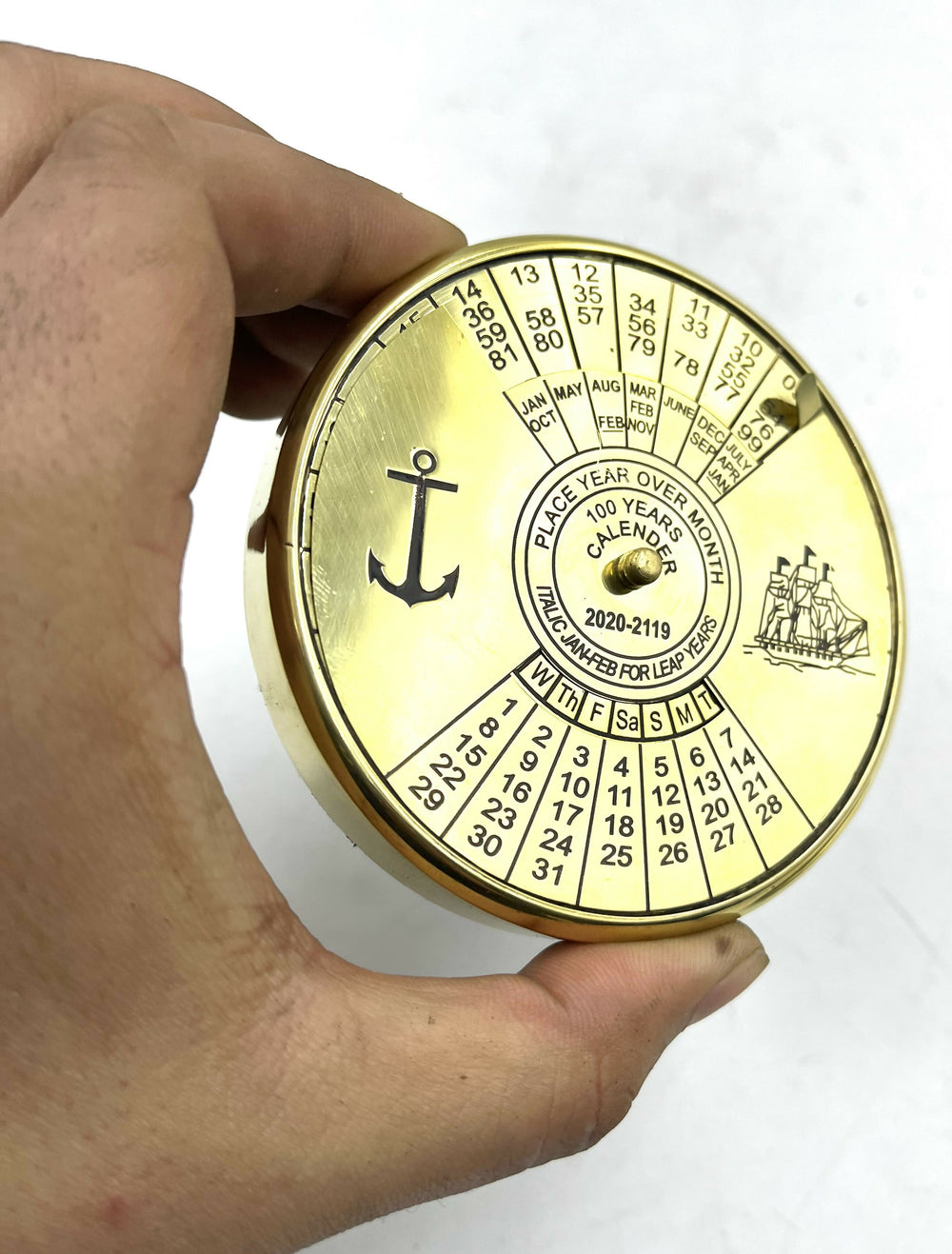 Shiny Finish Brass Calendar Paper Weight with wood box Maritime Gift Item- on Lucasgift