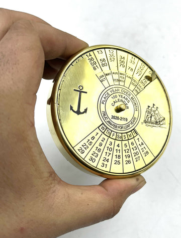 Shiny Finish Brass Calendar Paper Weight with wood box Maritime Gift Item- on Lucasgift