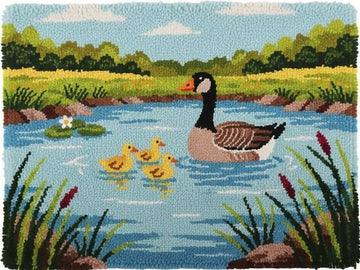 Rug Making Latch Hooking Kit | Pond Goose Family-60x40cm-Blank Canvas on Lucasgift