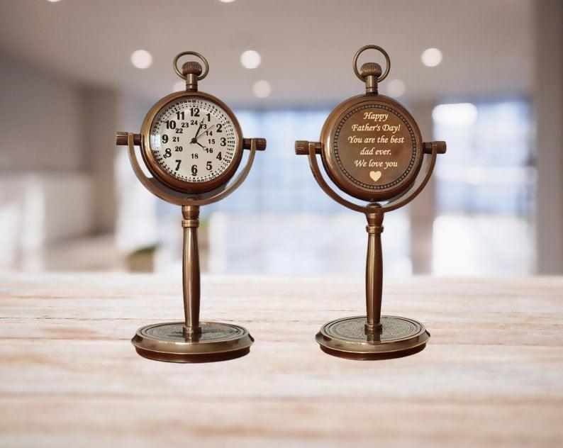 Custom 8th Anniversary Engraved gift Table Clock - Traditional bronze anniversary gift desk Watch, Gift for Couple, Gift for Dad , gift him- on Lucasgift