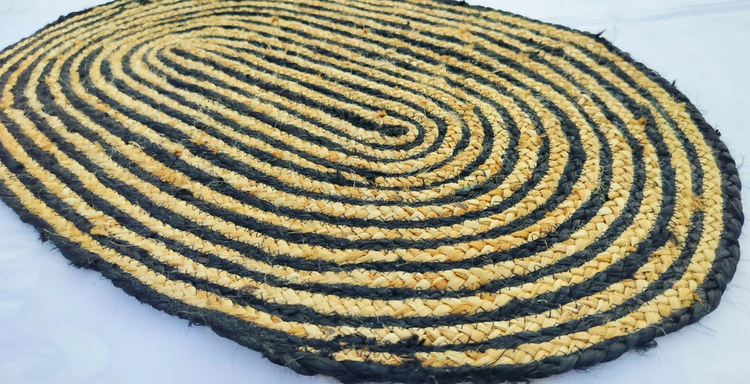 Sonia Artisan Collections | Handmade Oval Jute Rug | Black & Natural Striped Design | Bulk Export Only- on Lucasgift