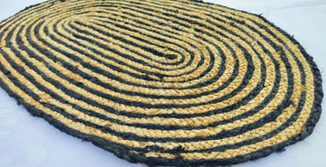 Sonia Artisan Collections | Handmade Oval Jute Rug | Black & Natural Striped Design | Bulk Export Only- on Lucasgift