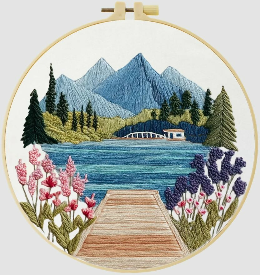 Cross Stitch Kits for Beginners |Dock on Lake (20cm with frame)- on Lucasgift