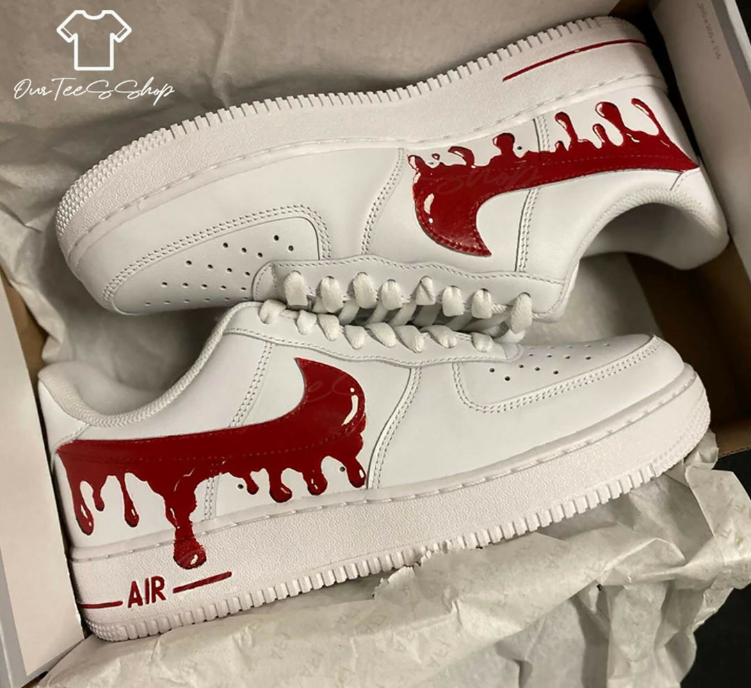 Custom Red Drip AF1 Sneakers, Hand Painted Personalized Shoes