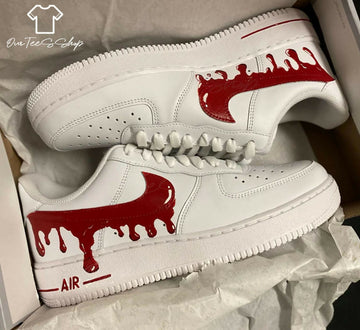 Custom Red Drip AF1 Sneakers, Hand Painted Personalized Shoes