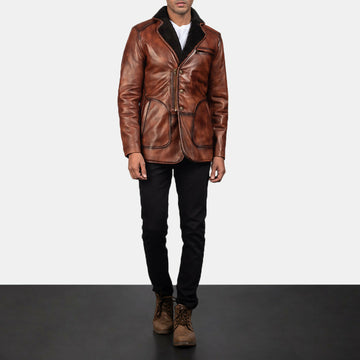 Men's Handmade Rocky Brown Fur Leather Coat – Premium Genuine Leather Winter Coat