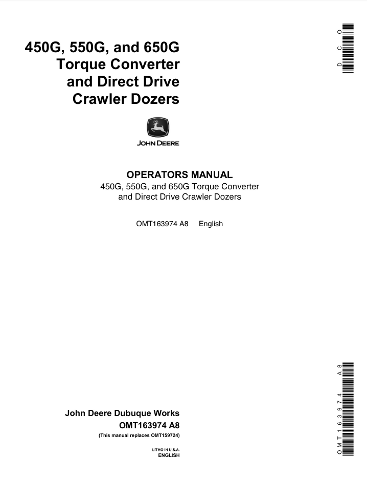 JOHN DEERE 450G 550G 650G CRAWLER DOZER OPERATOR MANUAL- on Lucasgift