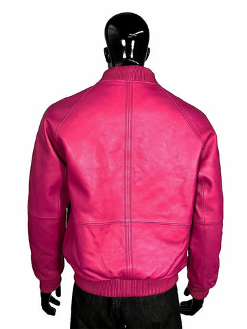Handmade Pink Lambskin Leather Bomber Jacket for Men | Premium Streetwear Coat