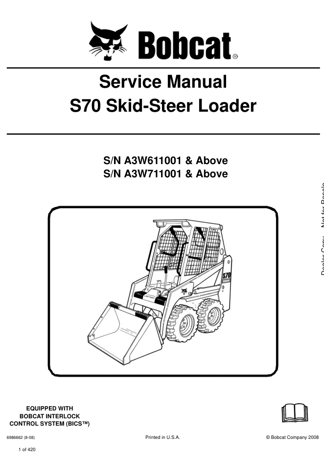 BOBCAT S70 SKID STEER SERVICE REPAIR ENGINE MANUAL- on Lucasgift