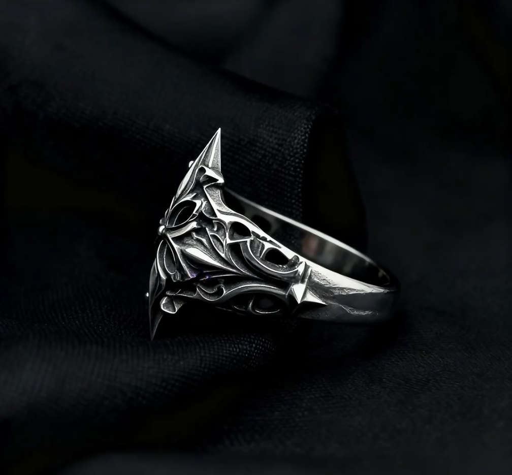 Handmade Gothic Silver Ring, Intricate Fleur & Filigree, Oxidized 925 Sterling Silver, Collector Micro-Sculpture Heirloom Statement Ring- on Lucasgift