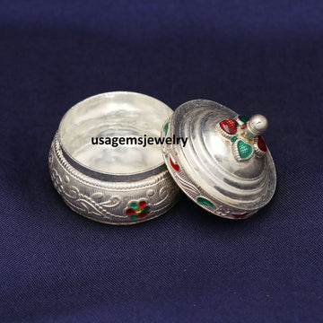 925 Sterling Silver Antique Handmade Bride’s Eye Kajal Box | Surma Kumkum Sindur Trinket Box | Weight 25.4 Grams BJ1012- on Lucasgift