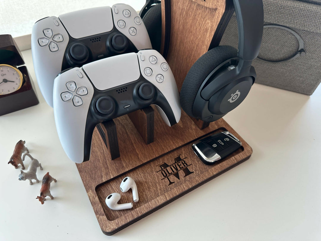 Personalized Wooden Headphones Holder and Controller Stand, Controller and Headset Stand- on Lucasgift
