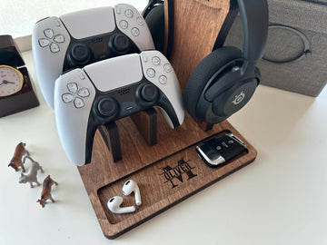 Personalized Wooden Headphones Holder and Controller Stand, Controller and Headset Stand- on Lucasgift