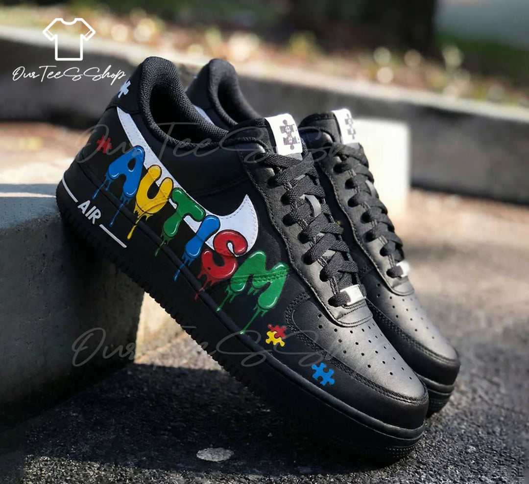 Custom Autism Puzzle AF1 Sneakers, Hand Painted Personalized Shoes