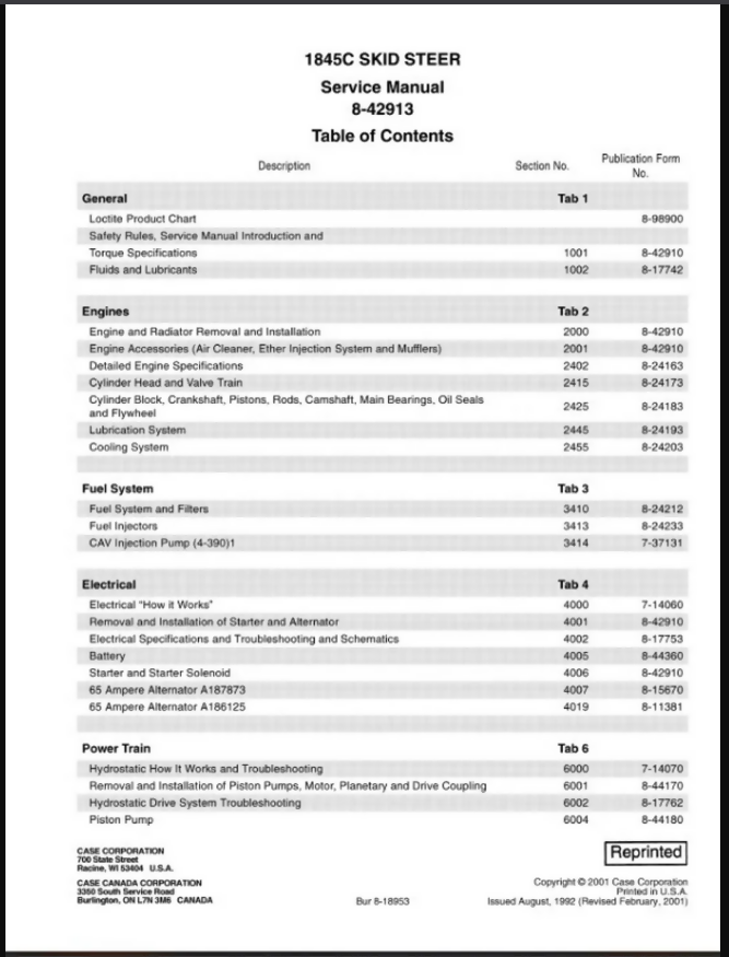 CASE 1845C SKID STEER MANUAL SERVICE PARTS SHOP REPAIR- on Lucasgift